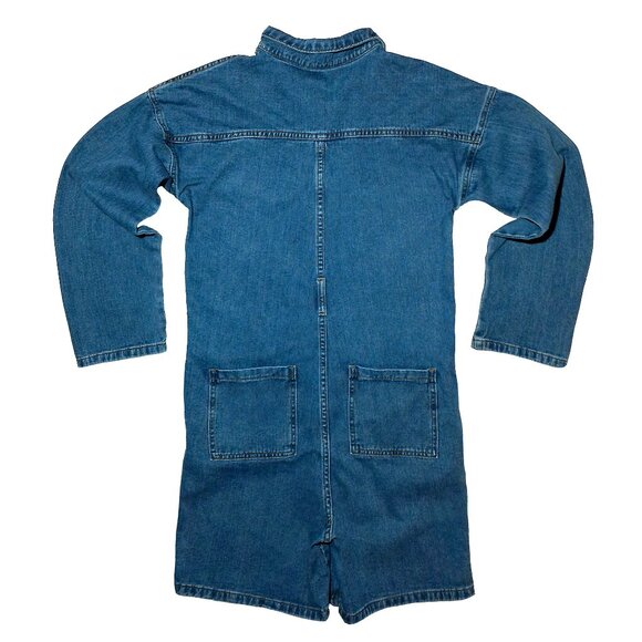 Fashion Nova Oversized Denim Long-Sleeve Button-Up Short Jumpsuit w/ Pockets XS - Picture 8 of 11